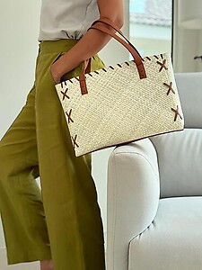 Handwoven Mengkuang Tote Cross Stitch