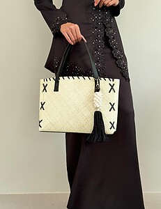 Handwoven Mengkuang Tote Cross Stitch