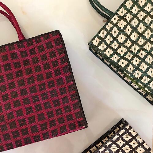 Handwoven Mengkuang Bag Songket Series Check Pattern 