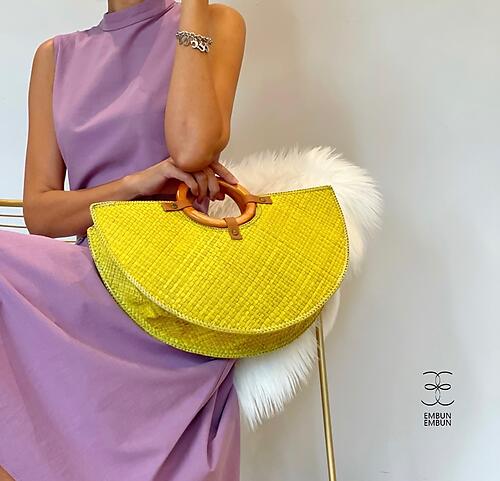 Handwoven Mengkuang Bag Halfmoon with Wooden Handle OUT OF STOCK