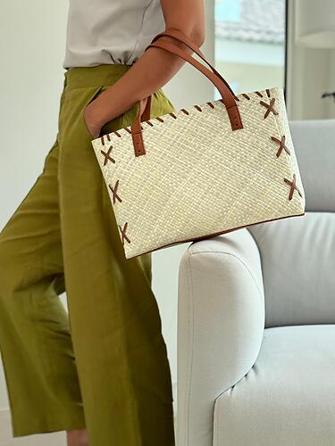 Handwoven Mengkuang Tote Cross Stitch